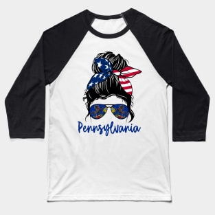 Pennsylvania girl Messy bun , American Girl , Pennsylvania Flag Baseball T-Shirt